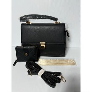 NWT Black Handbag with Crossbody Strap, Tassel Matching Wallet and FREE Twilly